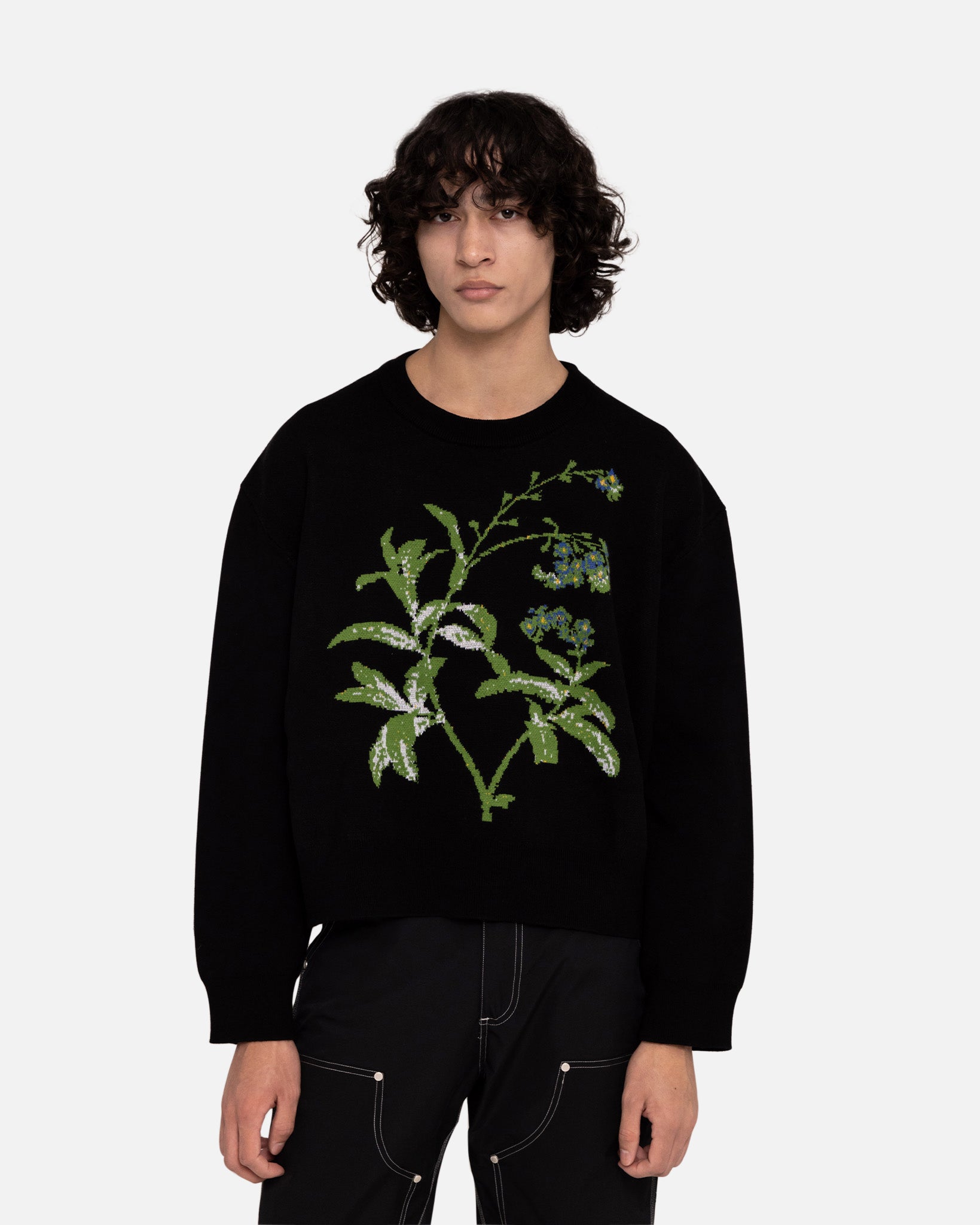 블랙 'Elle' 플로럴 인타르시아 스웨터